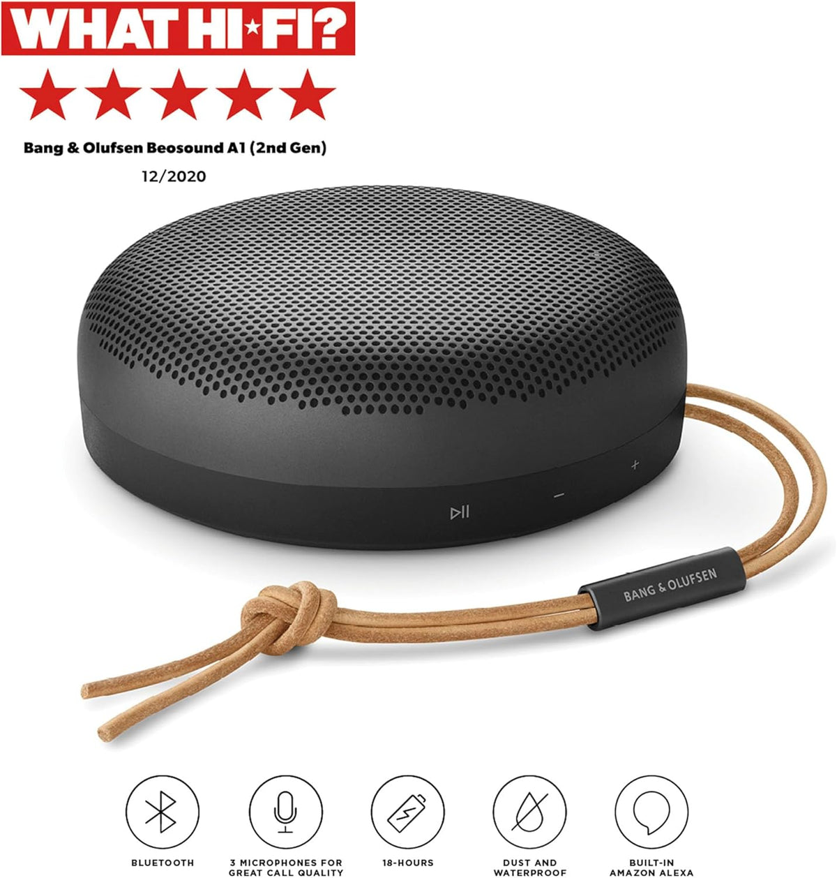 Bang & Olufsen Beosound A1 (2nd Generation) Wireless Portable Waterproof Bluetooth Speaker with Microphone, Anthracite